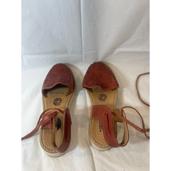 Segura Shy lace up  tooled leather sandal Boho  size 6 - Picture 9 of 13